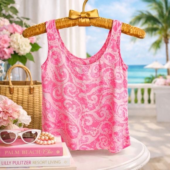 Lilly Pulitzer Tops - Lilly Pulitzer Cosmos Pink Pout Printed 100% Silk Sleeveless Tank Top Sz S